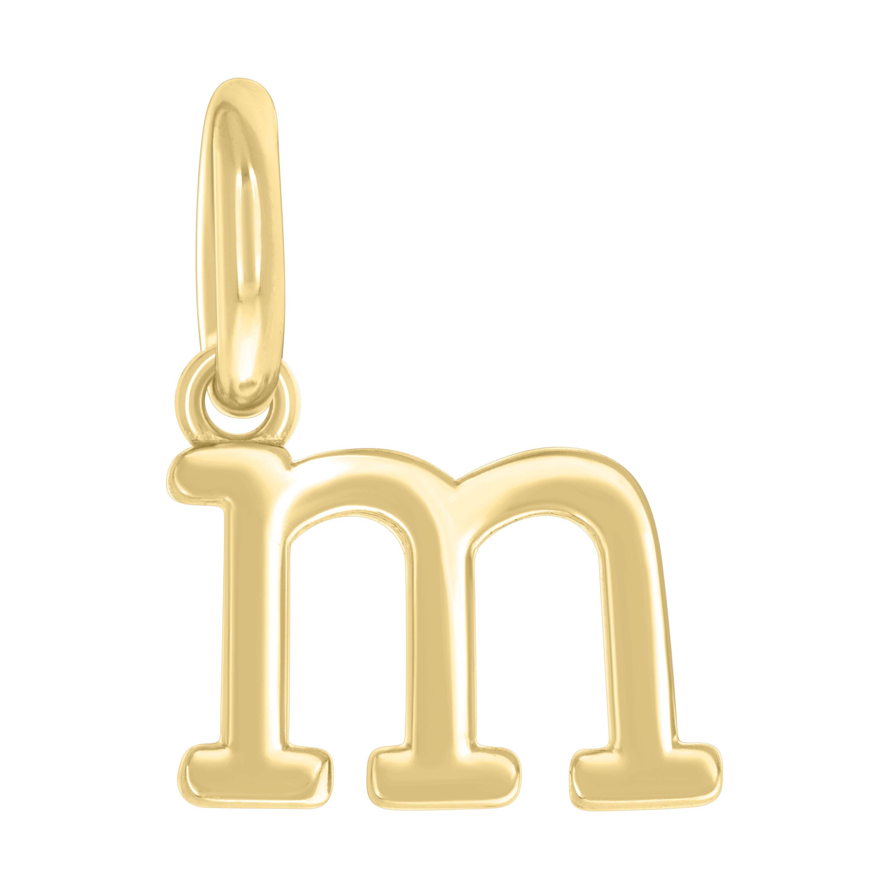 925 Sterling Silver Yellow-Tone Unisex Initial Small Alphabet M Charm Pendant
